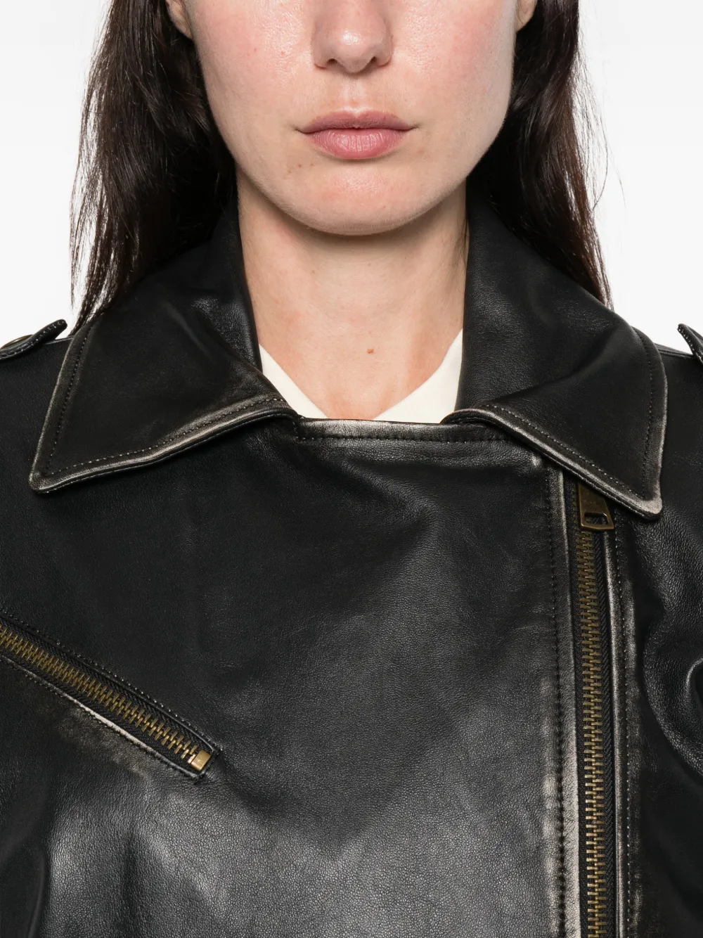 Semicouture Zip-fastening Belted Leather Jacket In Black