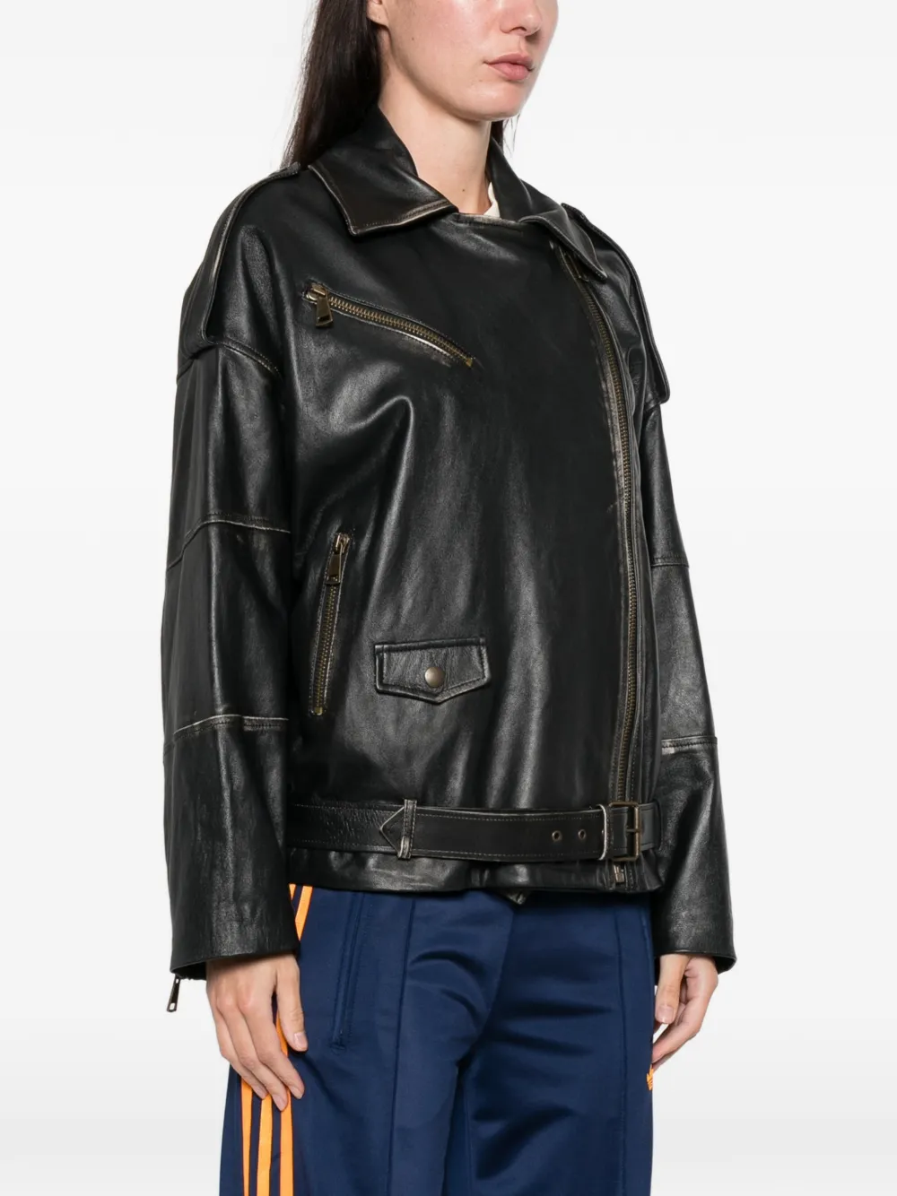 Semicouture Zip-fastening Belted Leather Jacket In Black