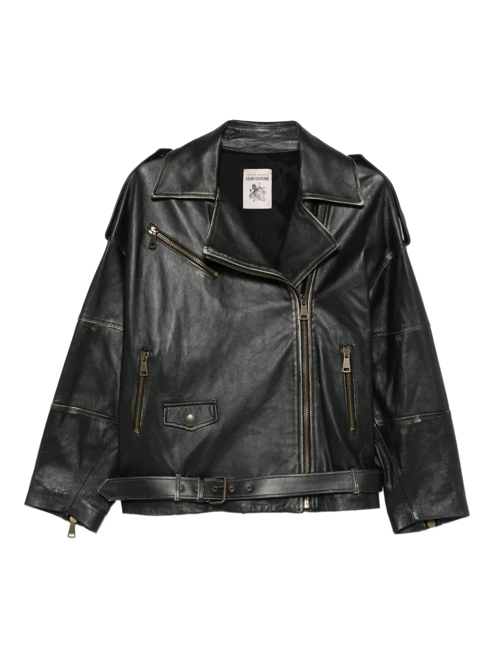 Semicouture Zip-fastening Belted Leather Jacket In Black