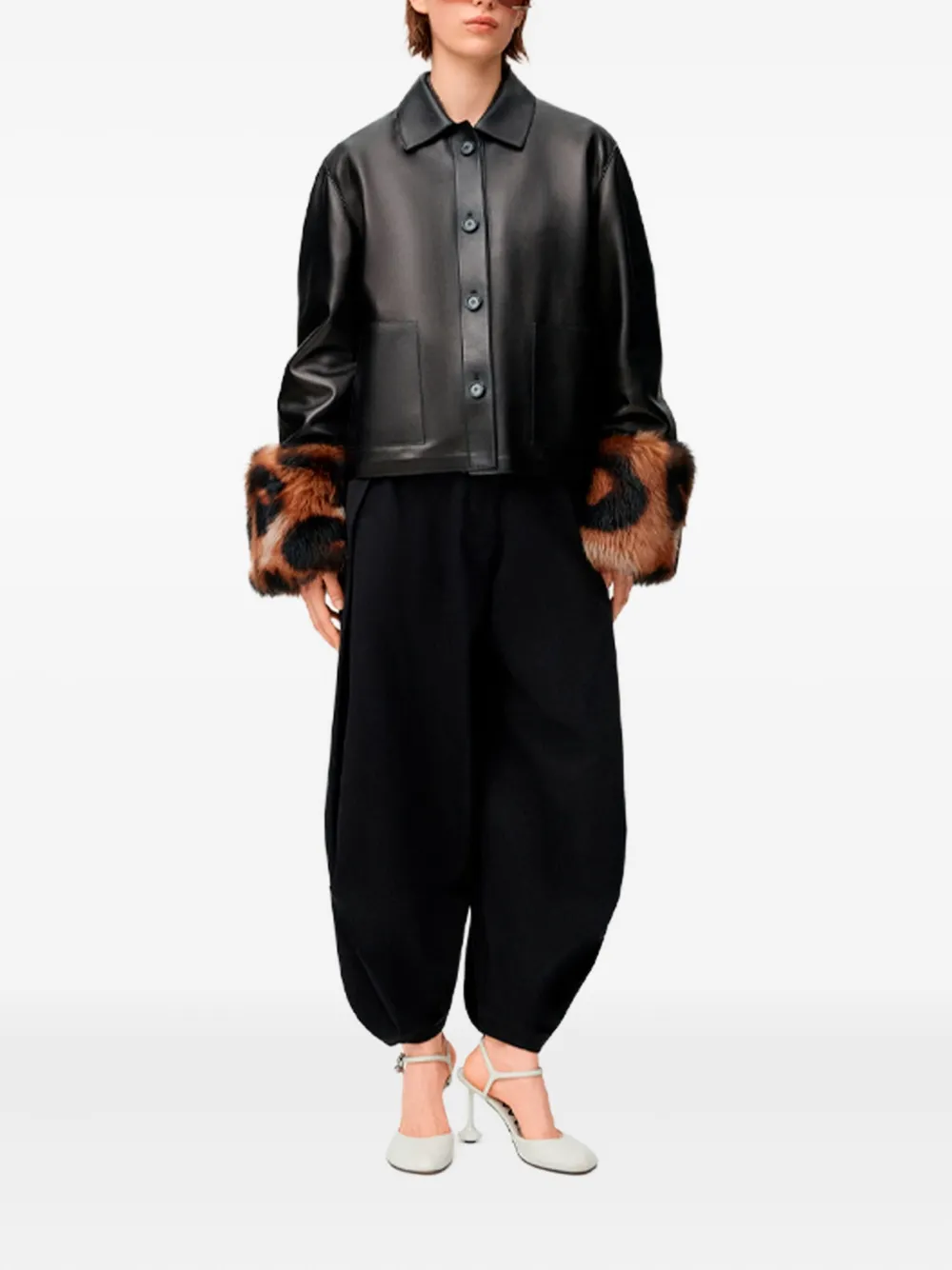 Loewe Fur-trim Leather Jacket In Black