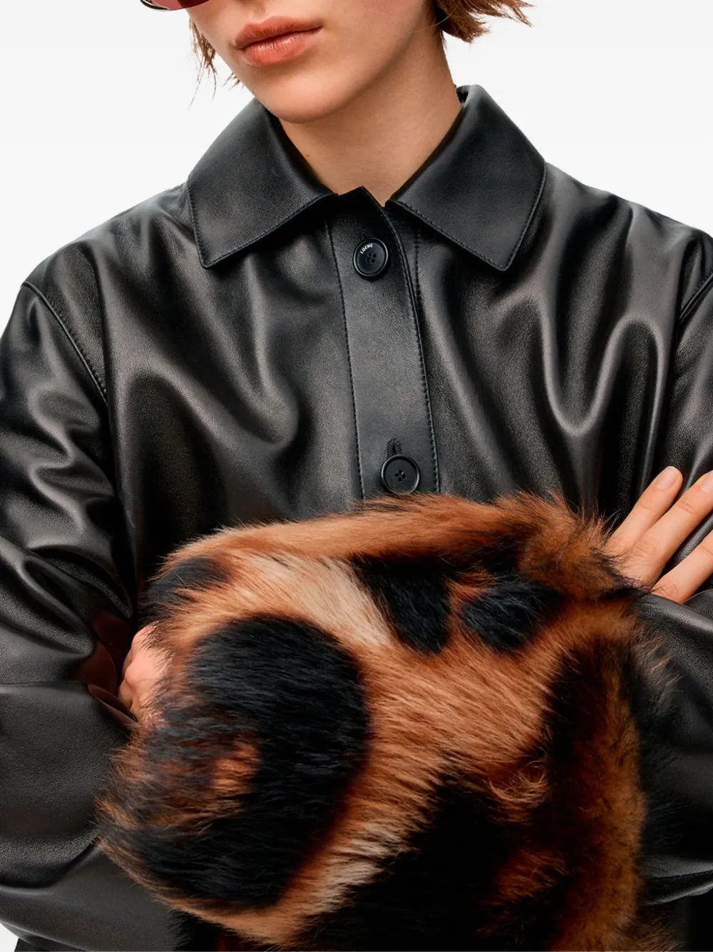 Loewe Fur-trim Leather Jacket In Black