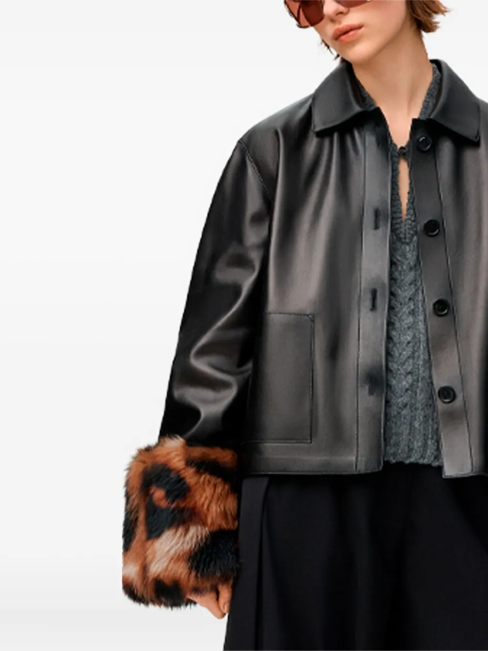 Loewe Fur-trim Leather Jacket In Black