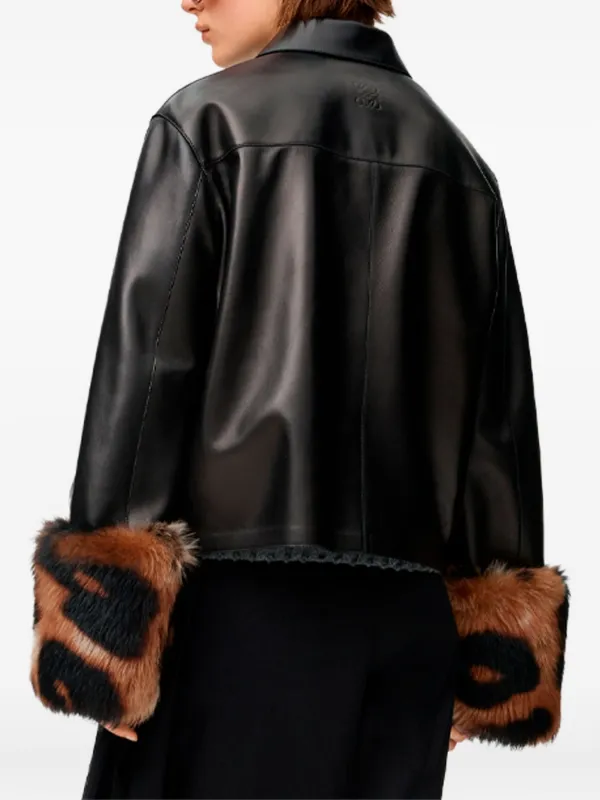 LOEWE fur-trim Leather Jacket | Black | FARFETCH