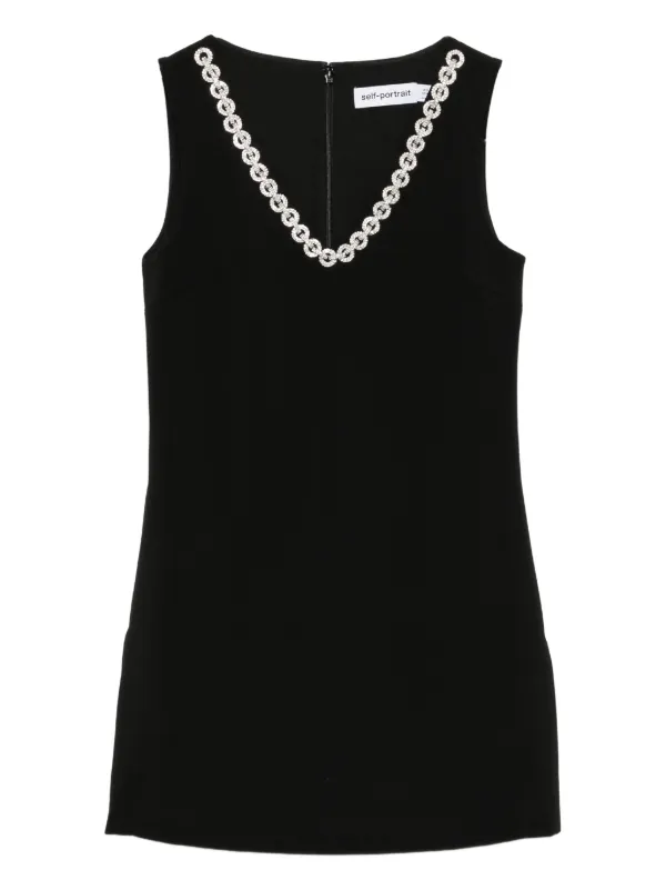 Self-Portrait Crystal-embellished V-neck Dress in Black