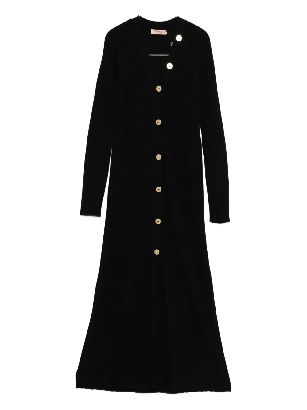 Twinset Button-down Ribbed Dress In Black