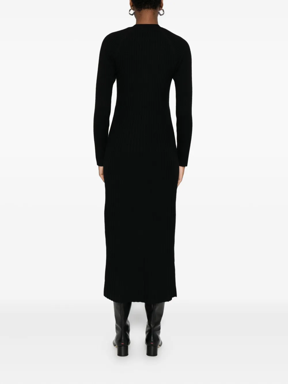 Twinset Button-down Ribbed Dress In Black
