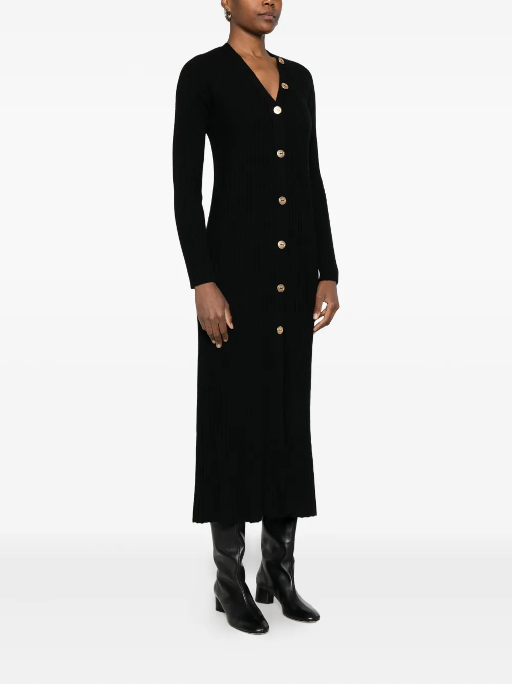 Twinset Button-down Ribbed Dress In Black