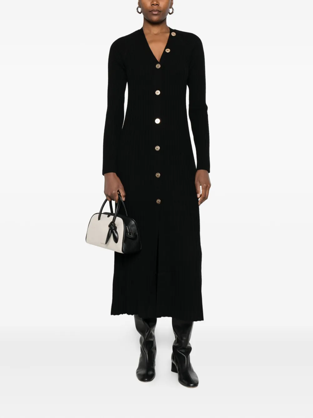 Twinset Button-down Ribbed Dress In Black