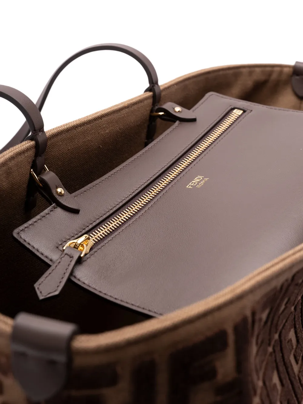 Fendi Logo Pattern Tote Bag In Brown