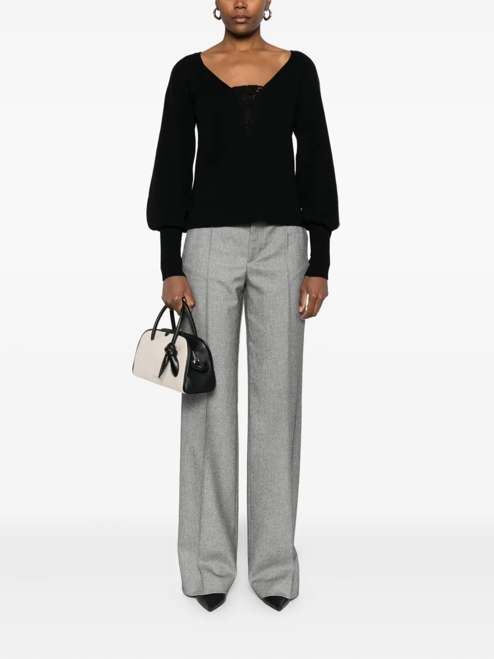 TWINSET Trui met kanten detail en pofmouwen Zwart