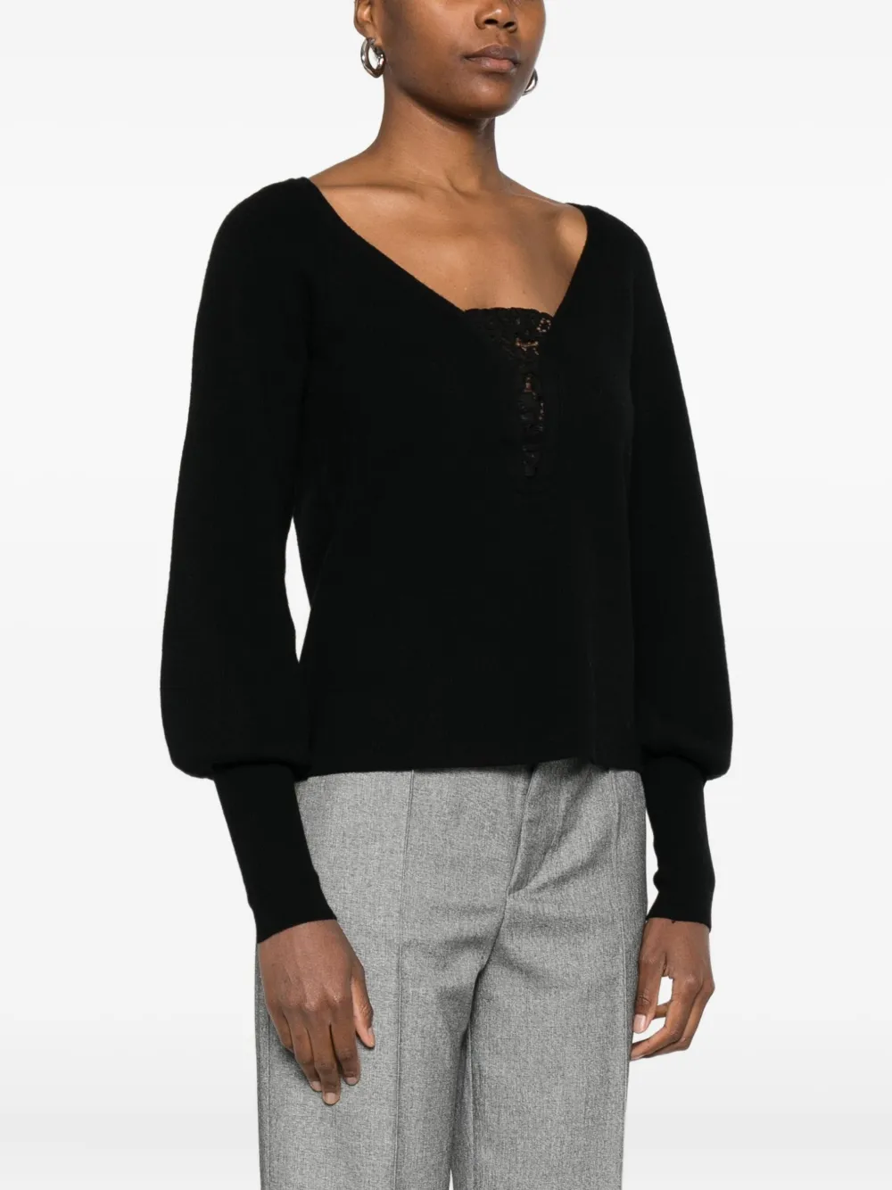 TWINSET Trui met kanten detail en pofmouwen Zwart