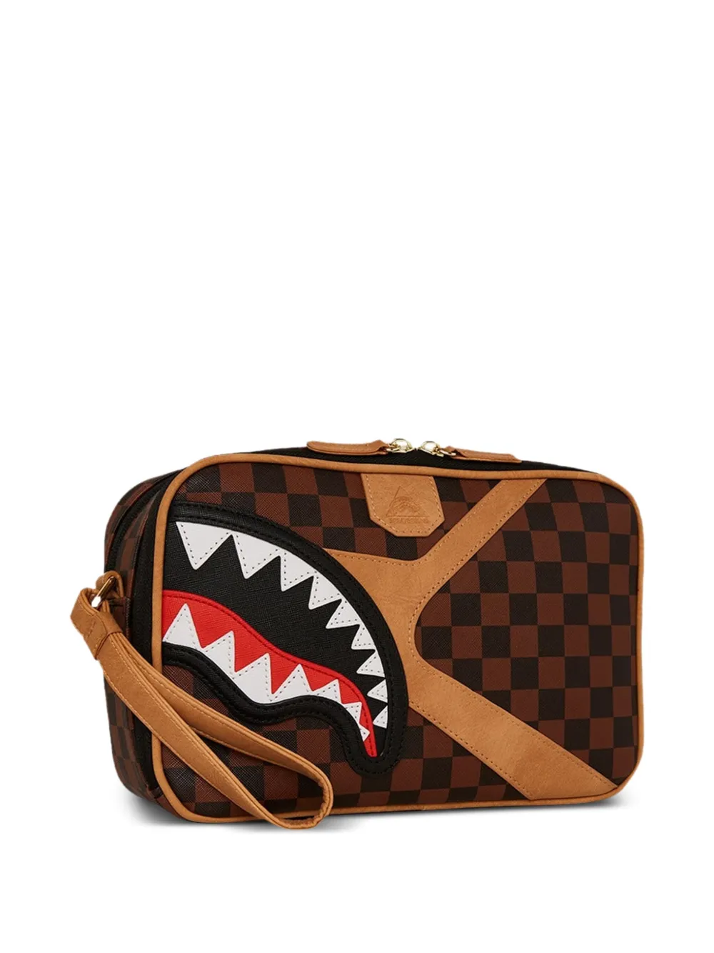 Sprayground Hennyville toilettas met haaienpatroon Bruin