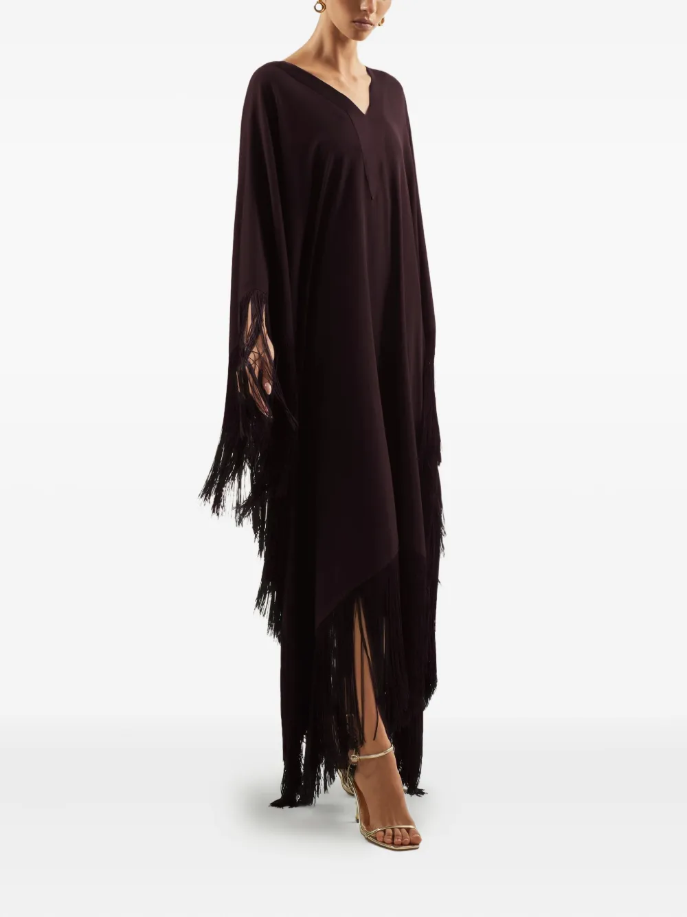 Taller Marmo Very Ross Fringed Asymmetric Kaftan In Brown