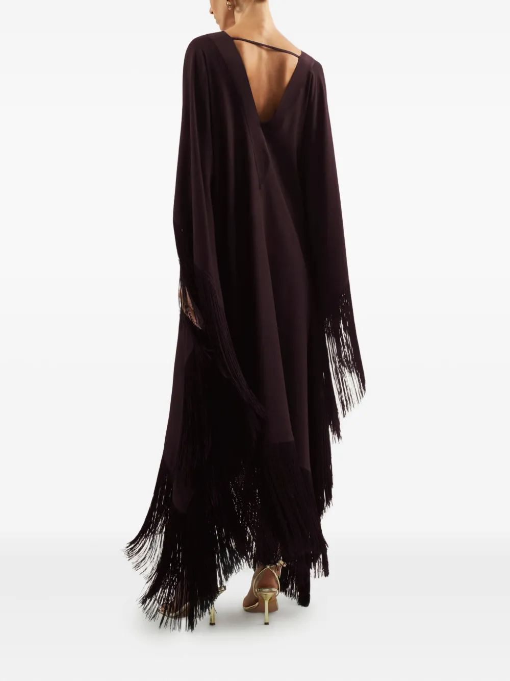 Taller Marmo Very Ross Fringed Asymmetric Kaftan In Brown