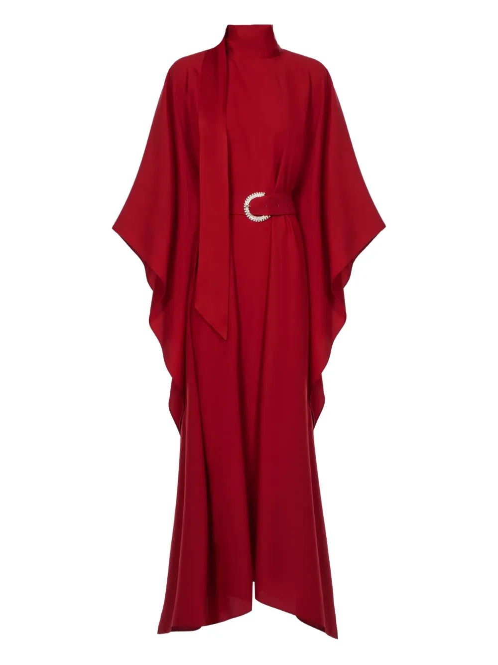 Taller Marmo La Luna Crytal-embellished Belted Cady Gown In Red