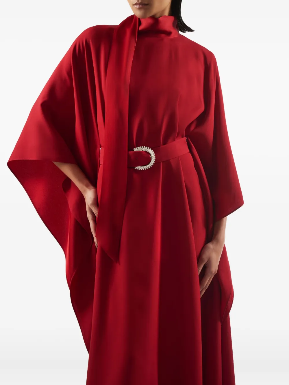 Taller Marmo La Luna Crytal-embellished Belted Cady Gown In Red