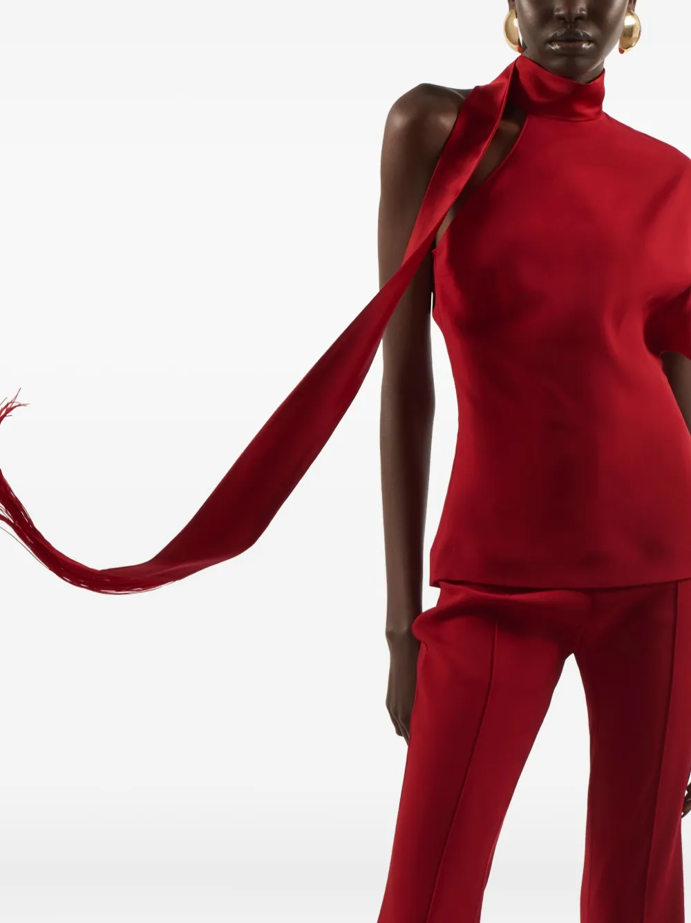 Taller Marmo Absinthe Fringed One-shoulder Blouse In Red