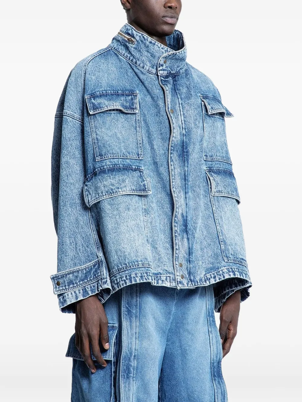 Hed Mayner Denim jack met klepzakken Blauw