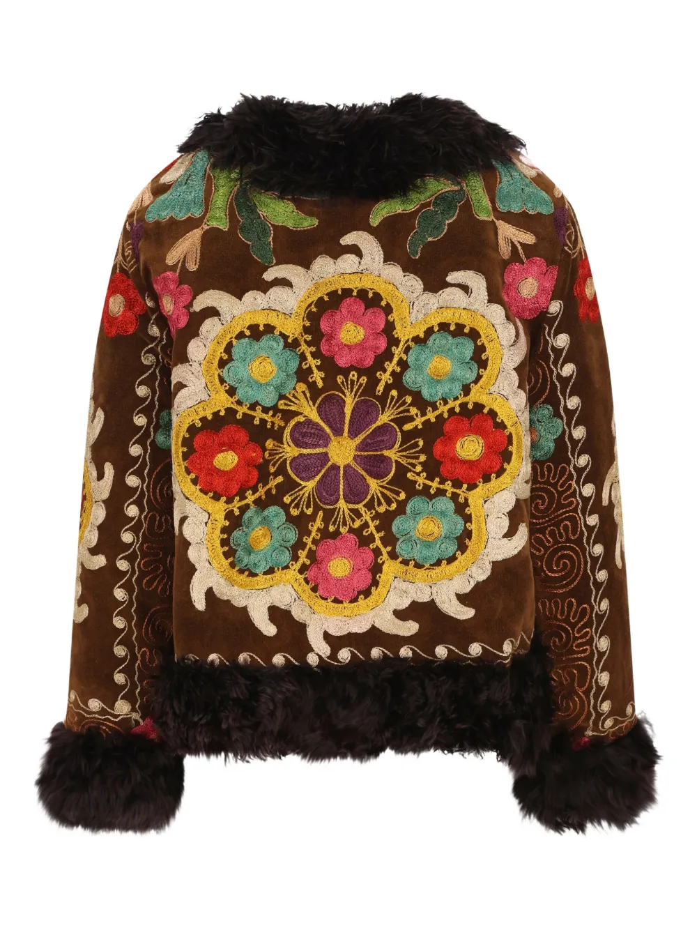 Zazi Vintage Madina Floral-patchwork Short Coat In Brown