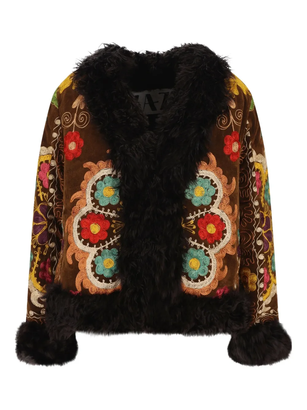 ZAZI VINTAGE Madina floral-patchwork short coat - ブラウン ZAZI VINTAGE Madina floral-patchwork short coat - ブラウン