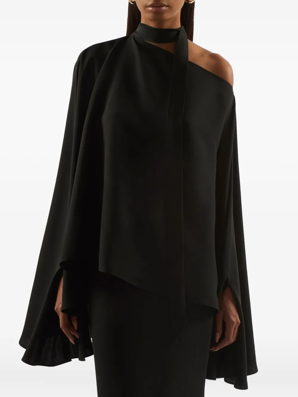 Taller Marmo Brooks One-shoulder Tie Blouse In Black