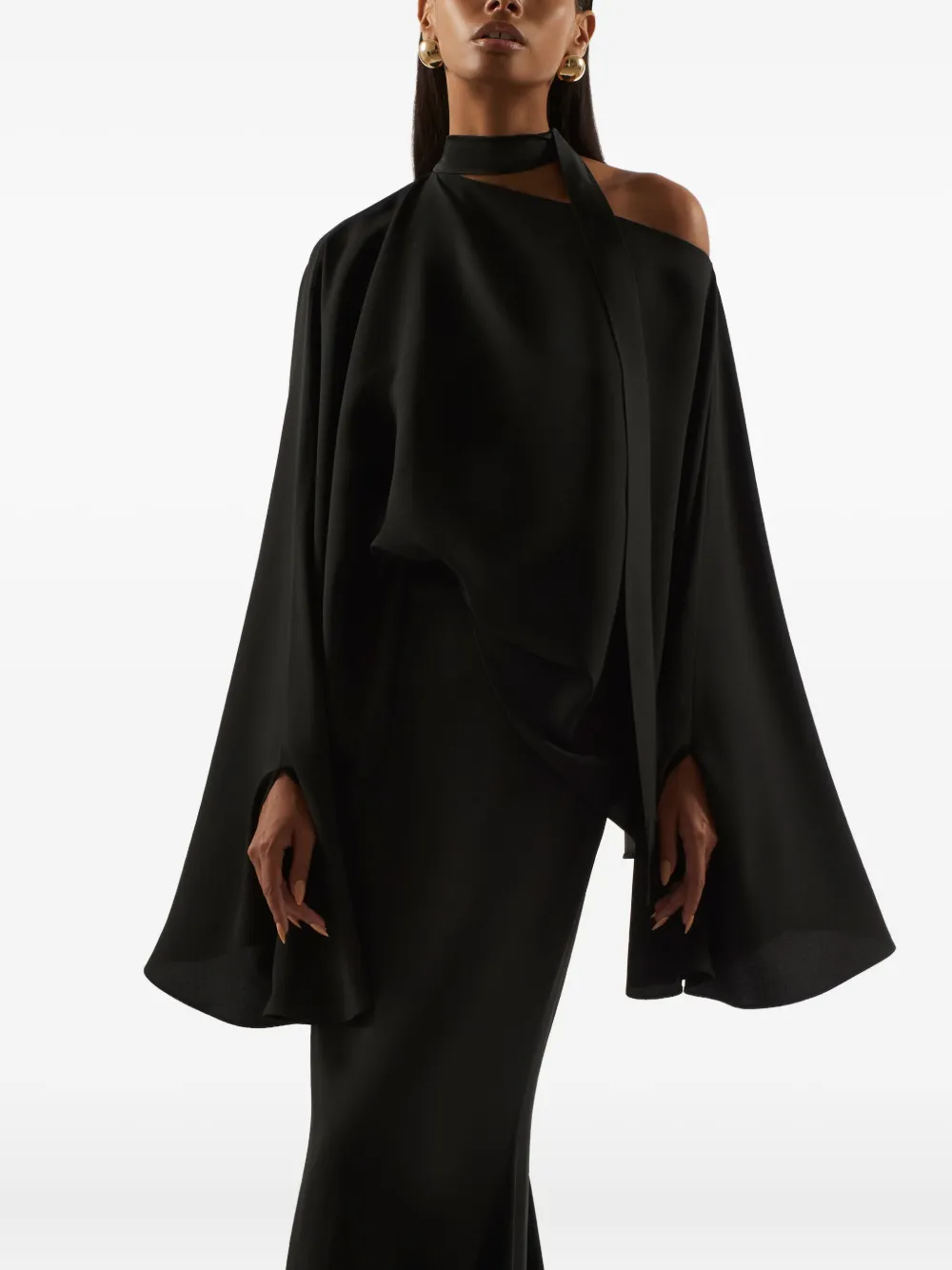 Taller Marmo Brooks One-shoulder Tie Blouse In Black