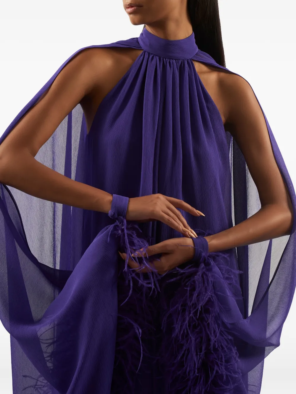 Taller Marmo Feathered Eterea Maxi Gown In Multi