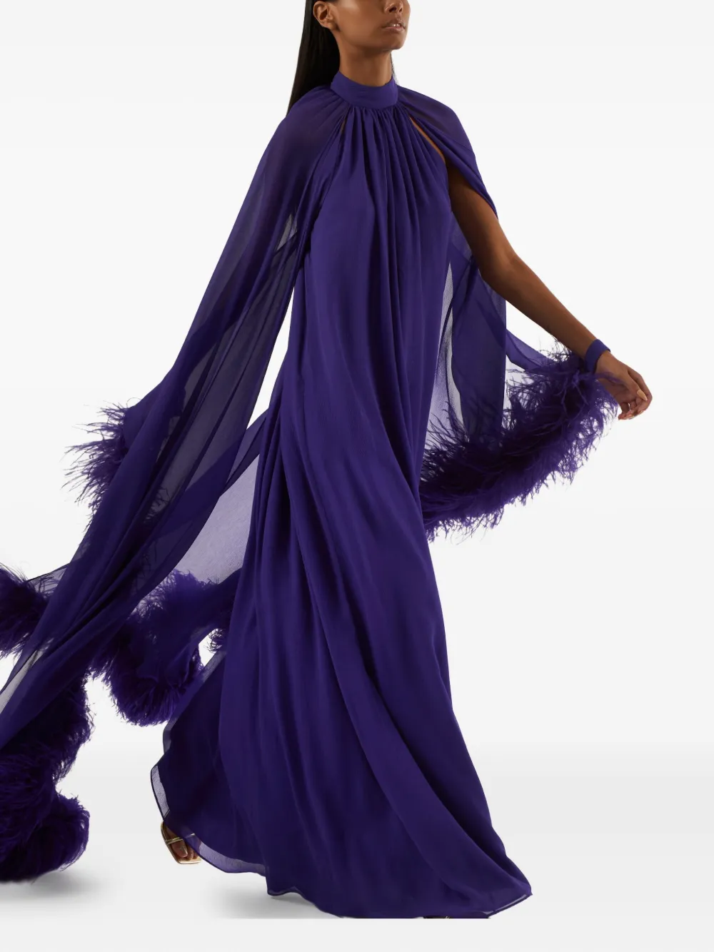 Taller Marmo Feathered Eterea Maxi Gown In Multi