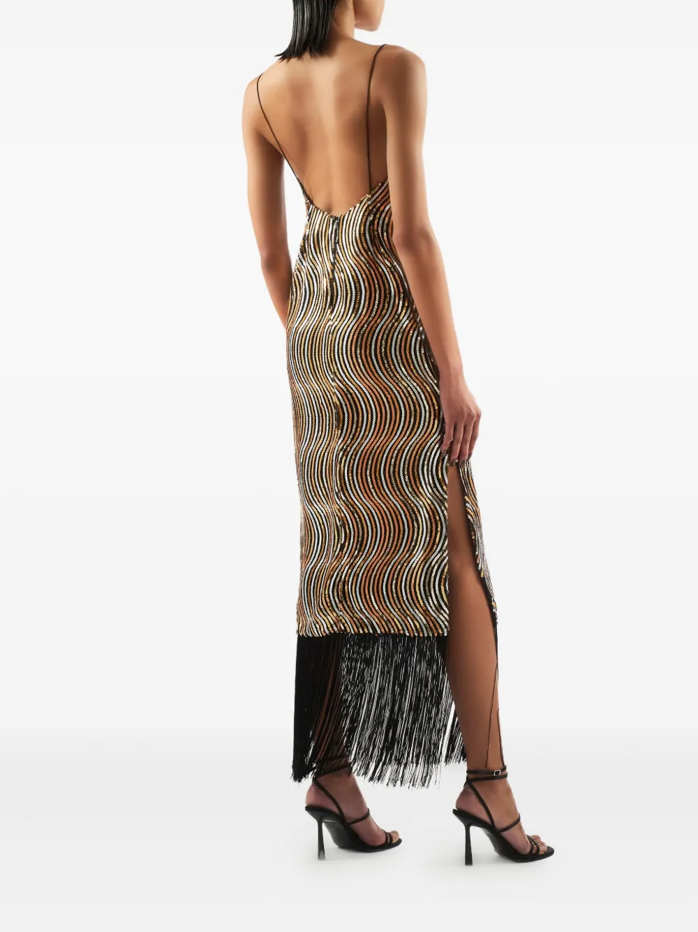 Taller Marmo Hemingway Disco Fringed Sequin-embellished Midi Dress In Gold