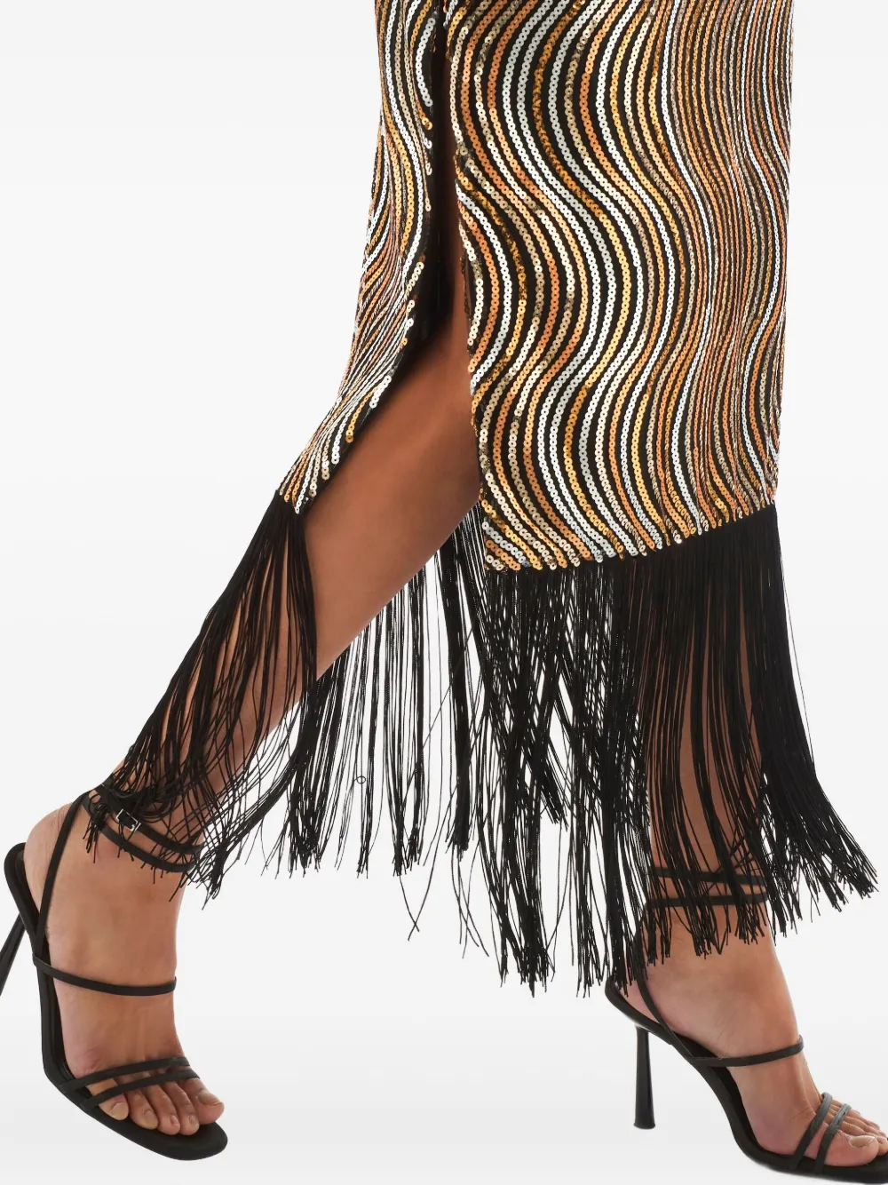 Taller Marmo Hemingway Disco Fringed Sequin-embellished Midi Dress In Gold