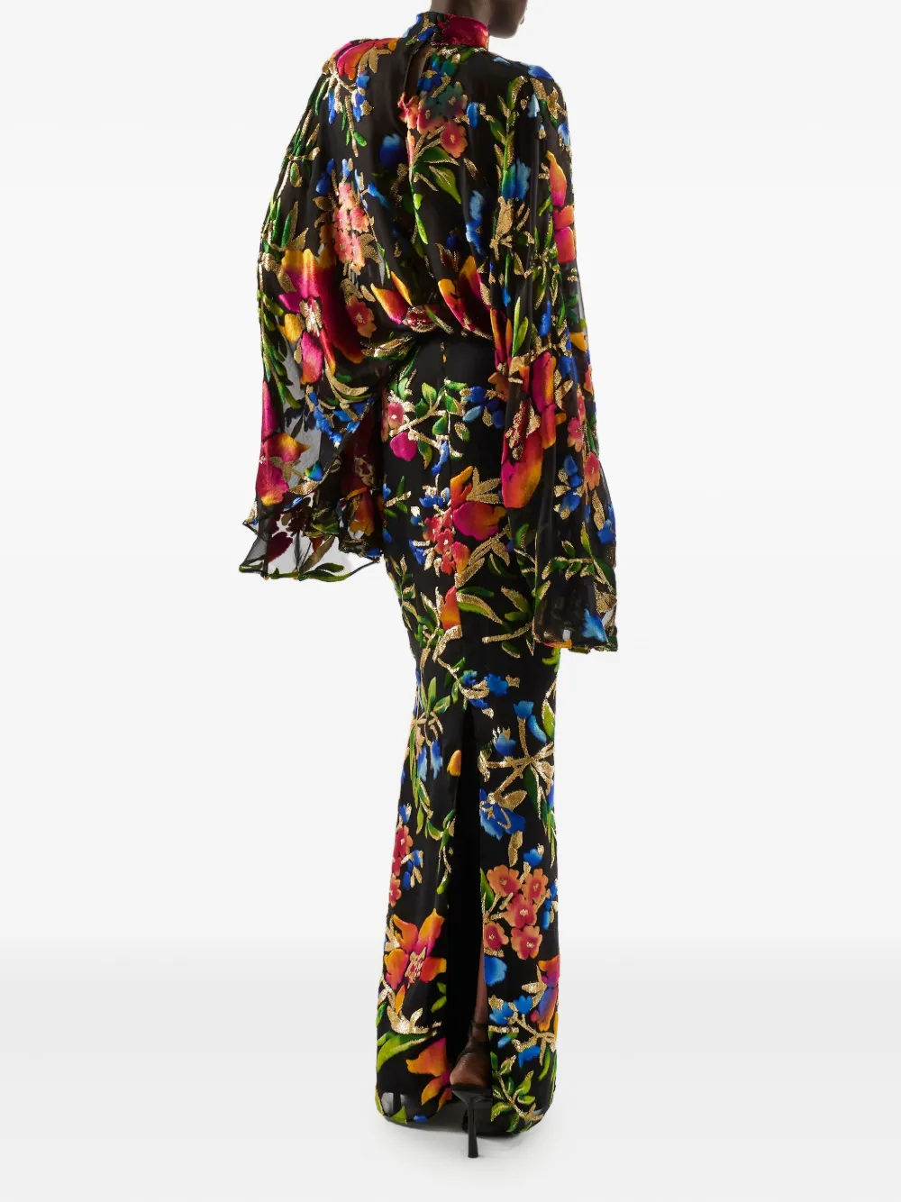 Taller Marmo Eolia maxi-avondjurk met bloemenprint en flared mouwen Zwart