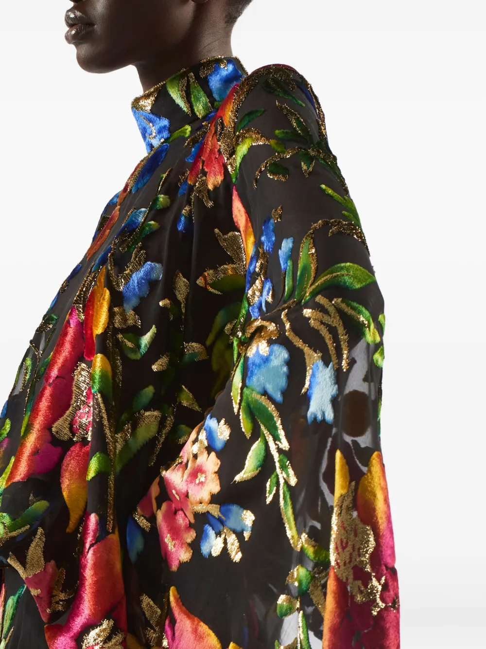 Taller Marmo Eolia maxi-avondjurk met bloemenprint en flared mouwen Zwart