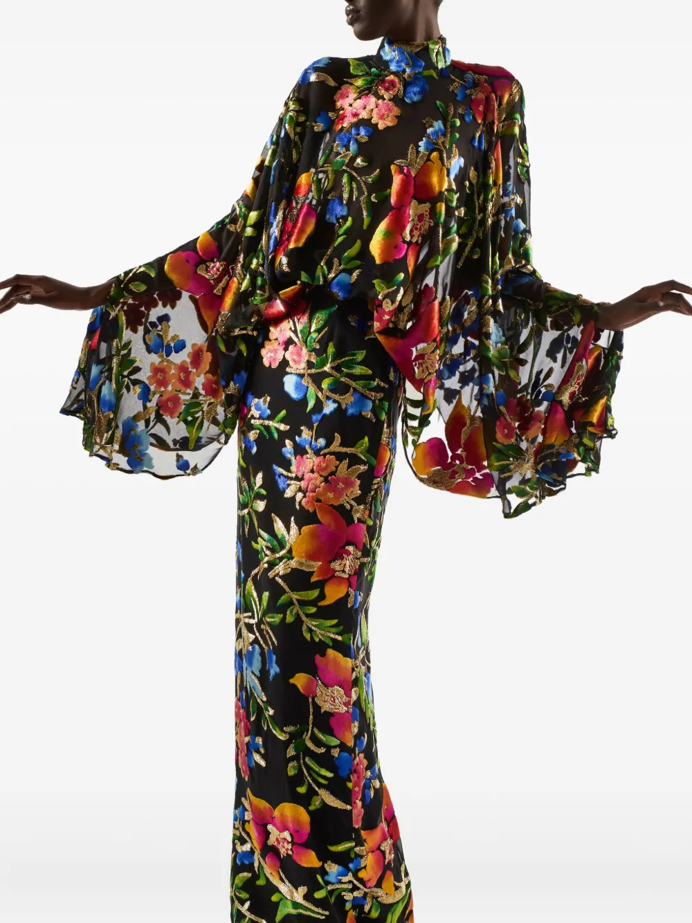 Taller Marmo Eolia maxi-avondjurk met bloemenprint en flared mouwen Zwart