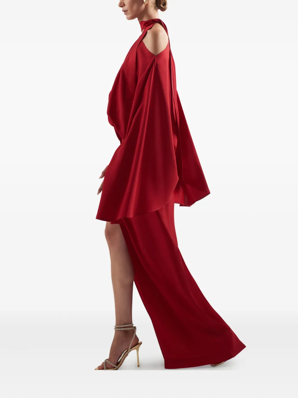 Taller Marmo Brooks Cape-slit Maxi Dress In Red