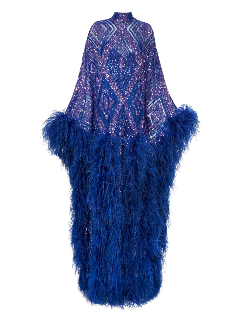Taller Marmo Casta Diva Follies Sequin Feather Maxi Dress In Blue
