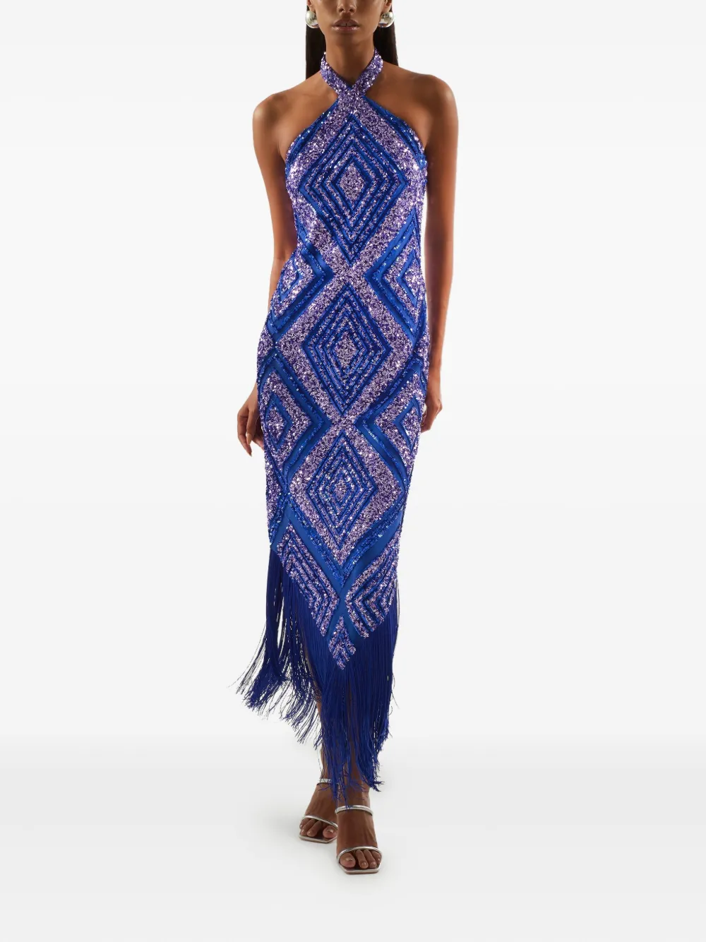 Taller Marmo Nina midi-jurk met geometrische franje - Blauw