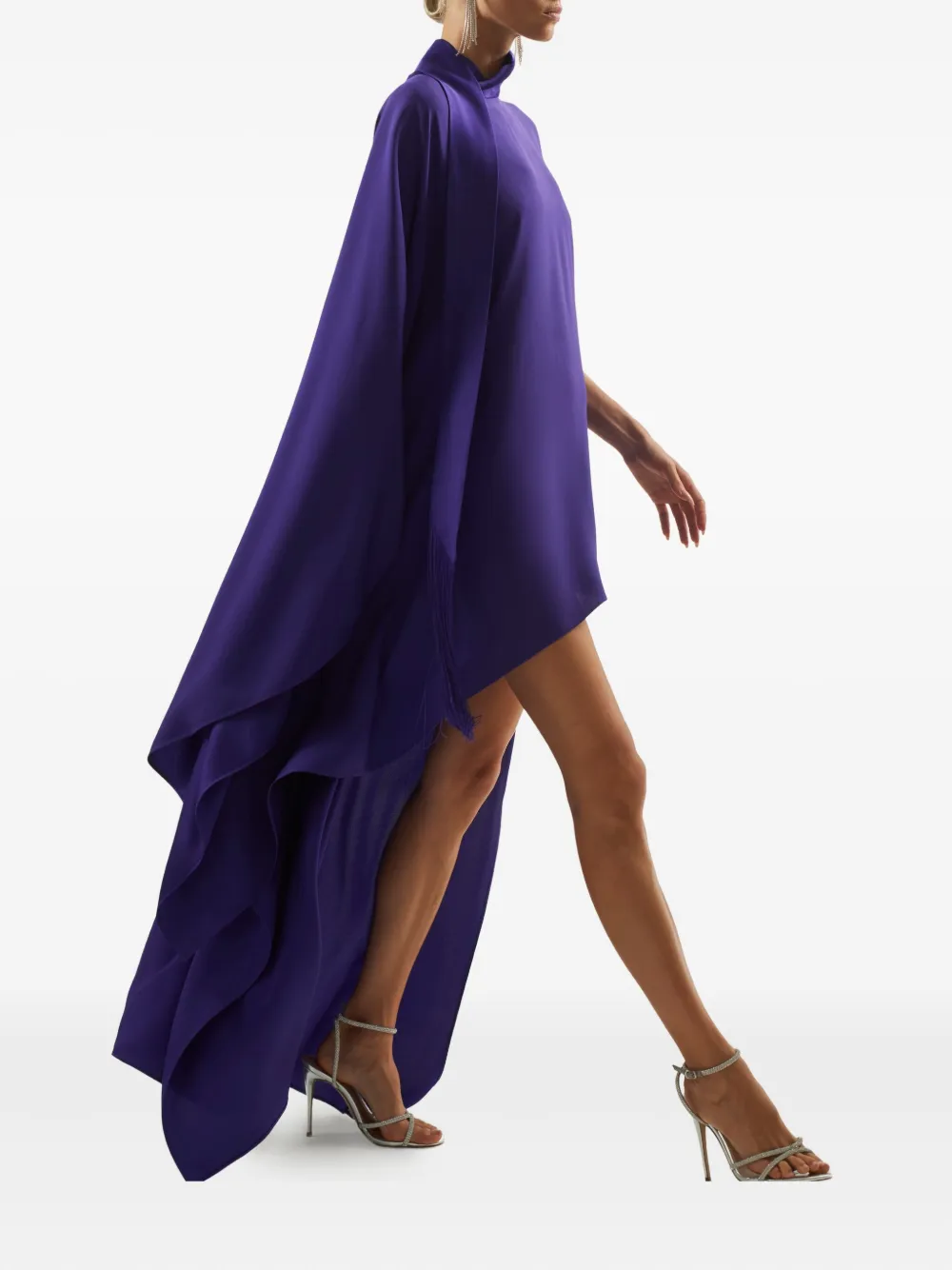 Taller Marmo California Fringed High-neck Asymmetric Kaftan In Purple