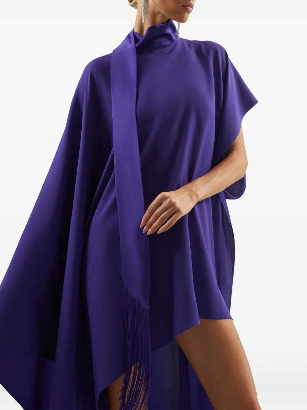 Taller Marmo California Fringed High-neck Asymmetric Kaftan In Purple