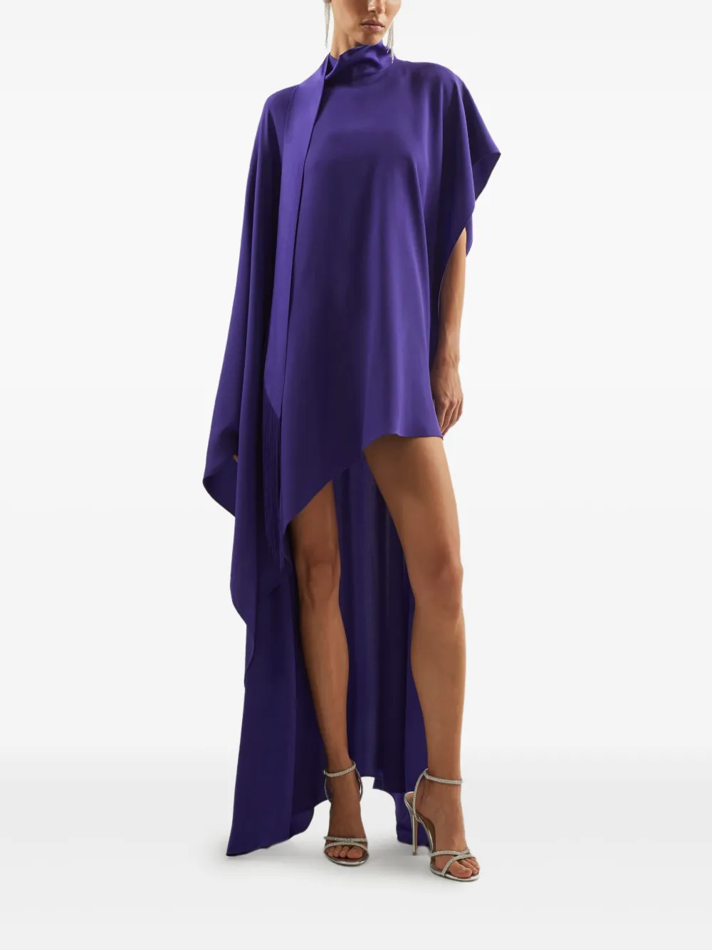 Taller Marmo California asymmetrische jurk met hoge hals en franje Paars