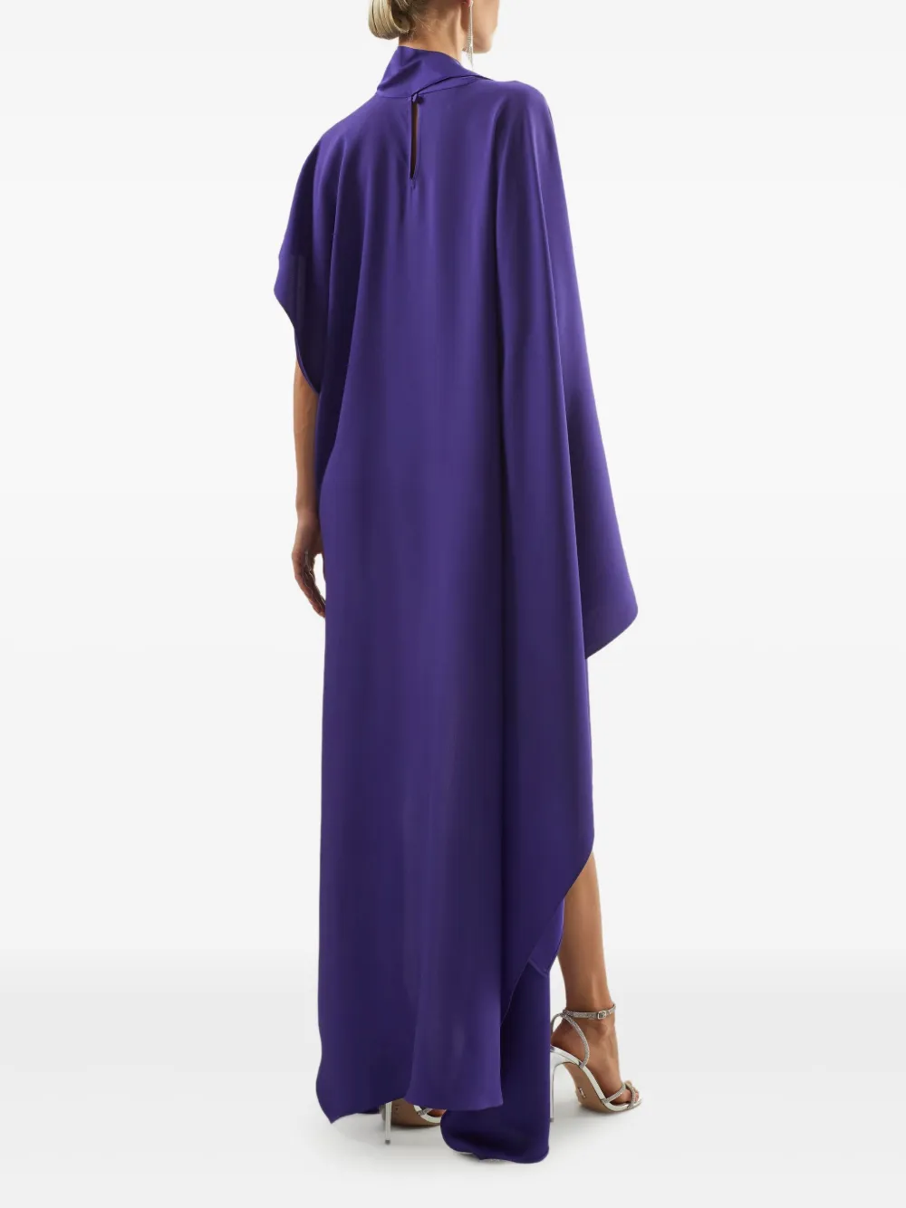 Taller Marmo California asymmetrische jurk met hoge hals en franje Paars