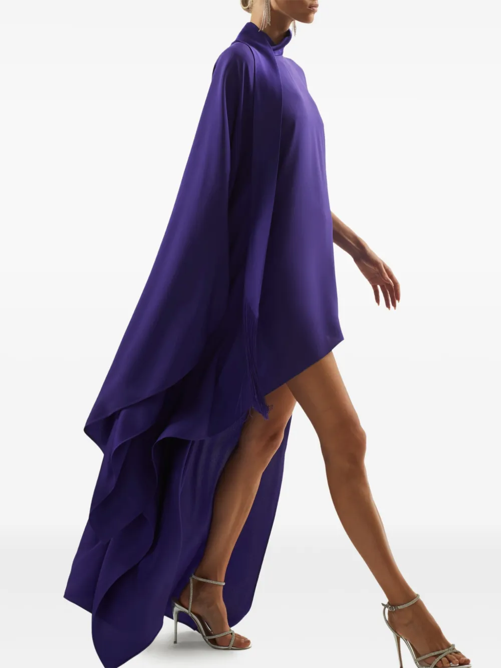 Taller Marmo California asymmetrische jurk met hoge hals en franje Paars