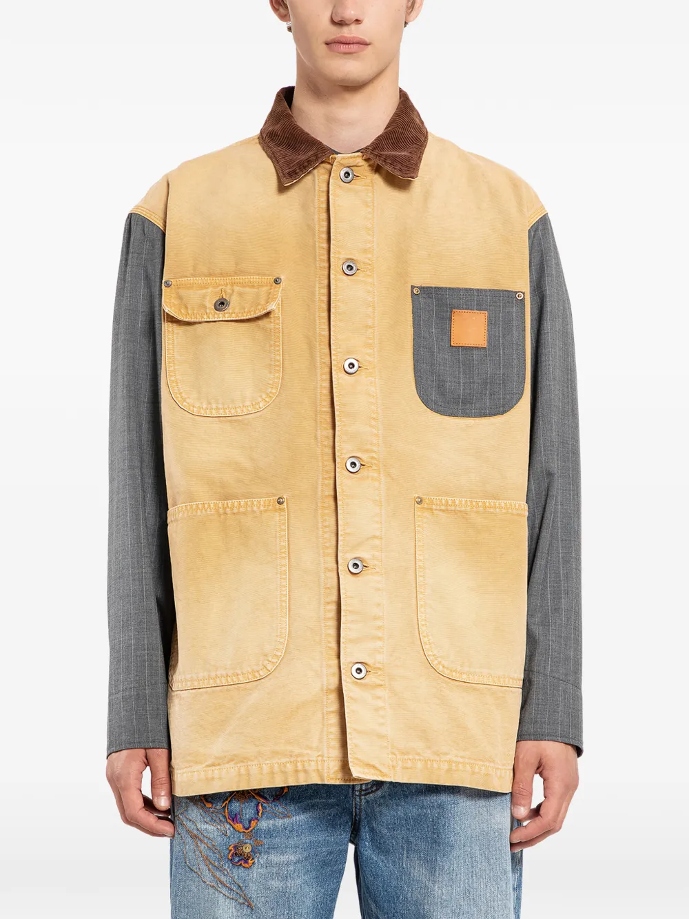 KHOKI Spliced Workwear cotton shirt jacket - Toni neutri
