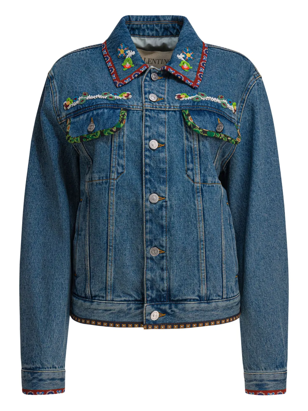 Valentino Garavani beaded-embroidery denim jacket - ブルー Valentino Garavani beaded-embroidery denim jacket - ブルー