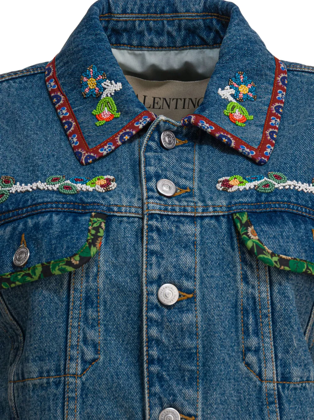 Valentino Beaded-embroidery Denim Jacket In Blue