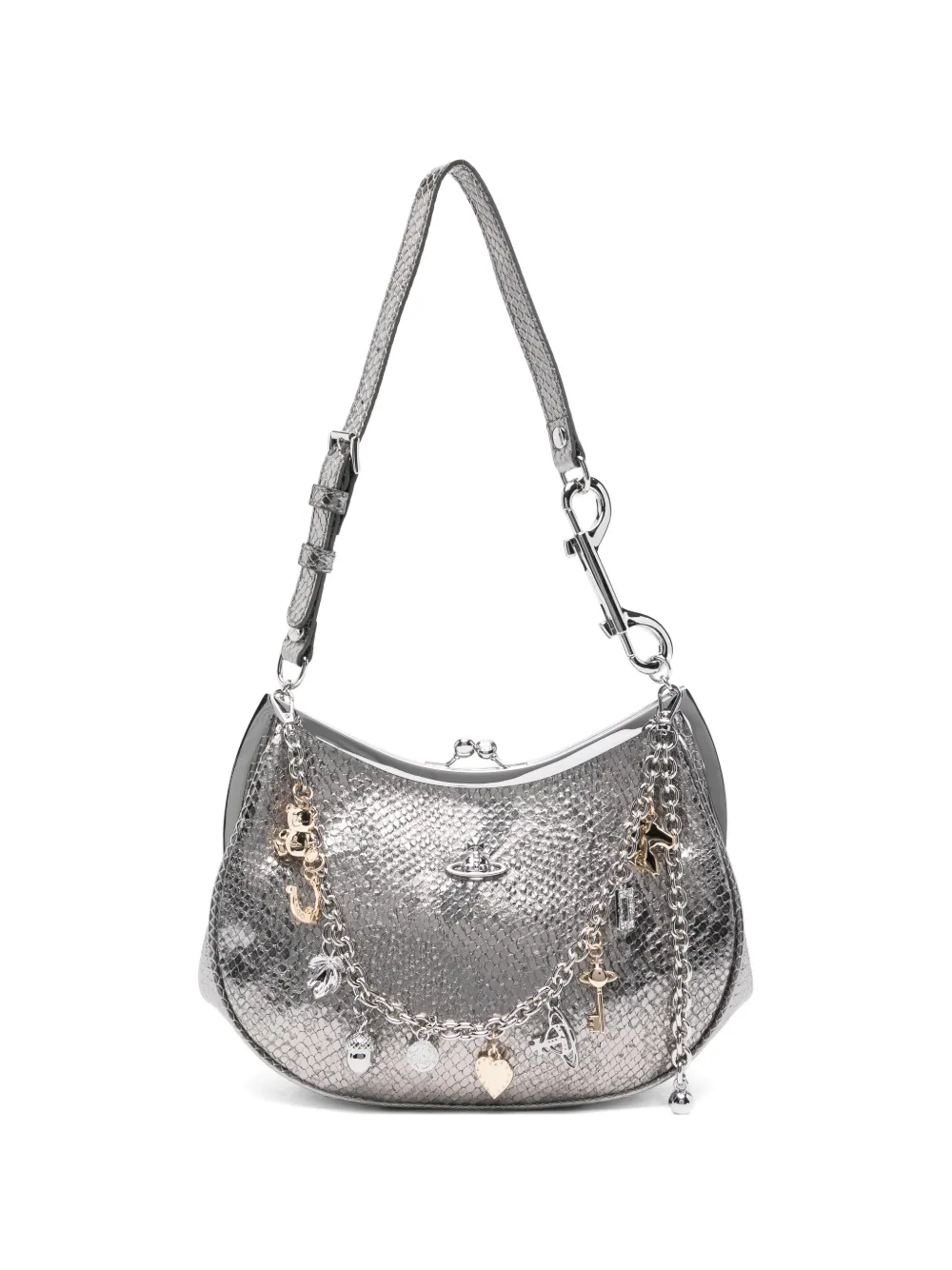 Vivienne Westwood python-embossed leather shoulder bag - Argento