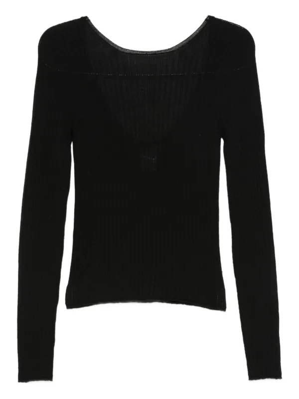 Tela Suéter Tejido De Canalé Con Cuello En V Negro FARFETCH CO