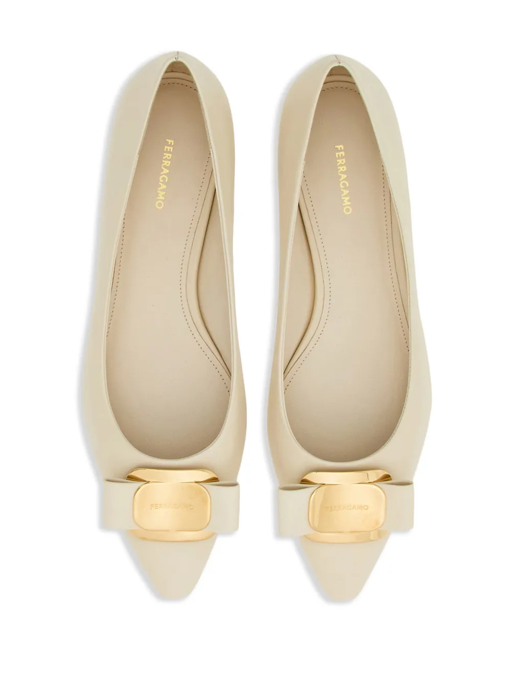 Ferragamo Zea Vara Bow Ballet Flats In Nappa Leather In Neutral