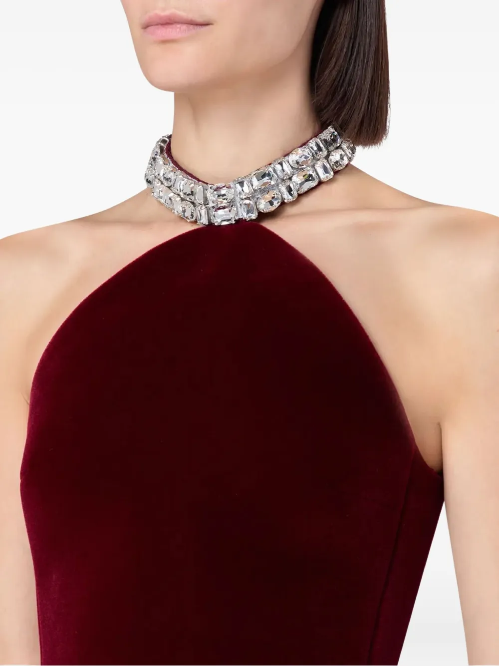 David Koma Crystal-embroidered Halterneck Mini Dress In Red