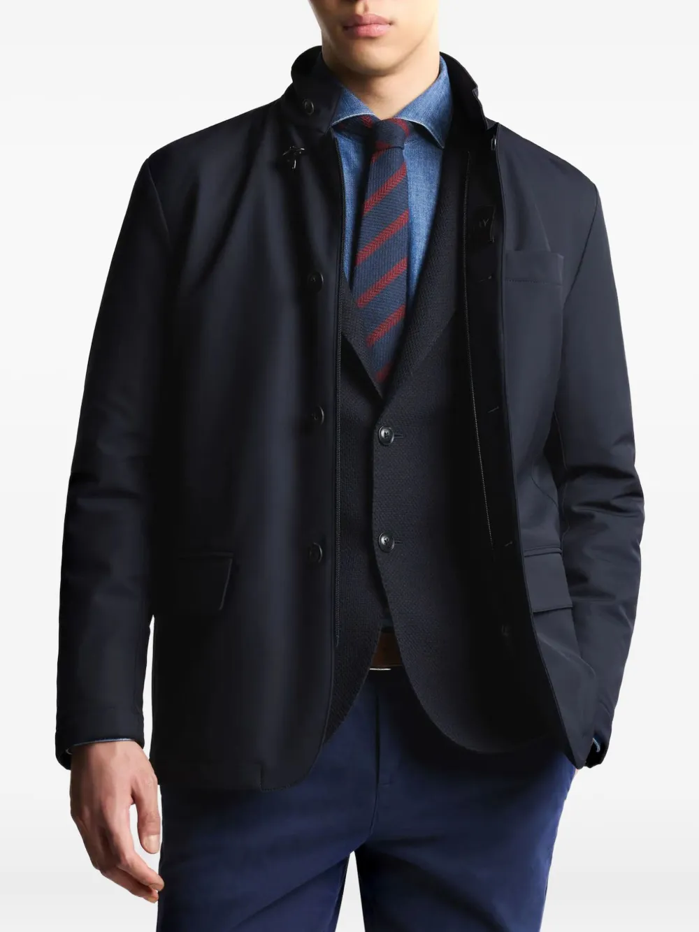Fay Single-breasted Shirt Jacket In Blue