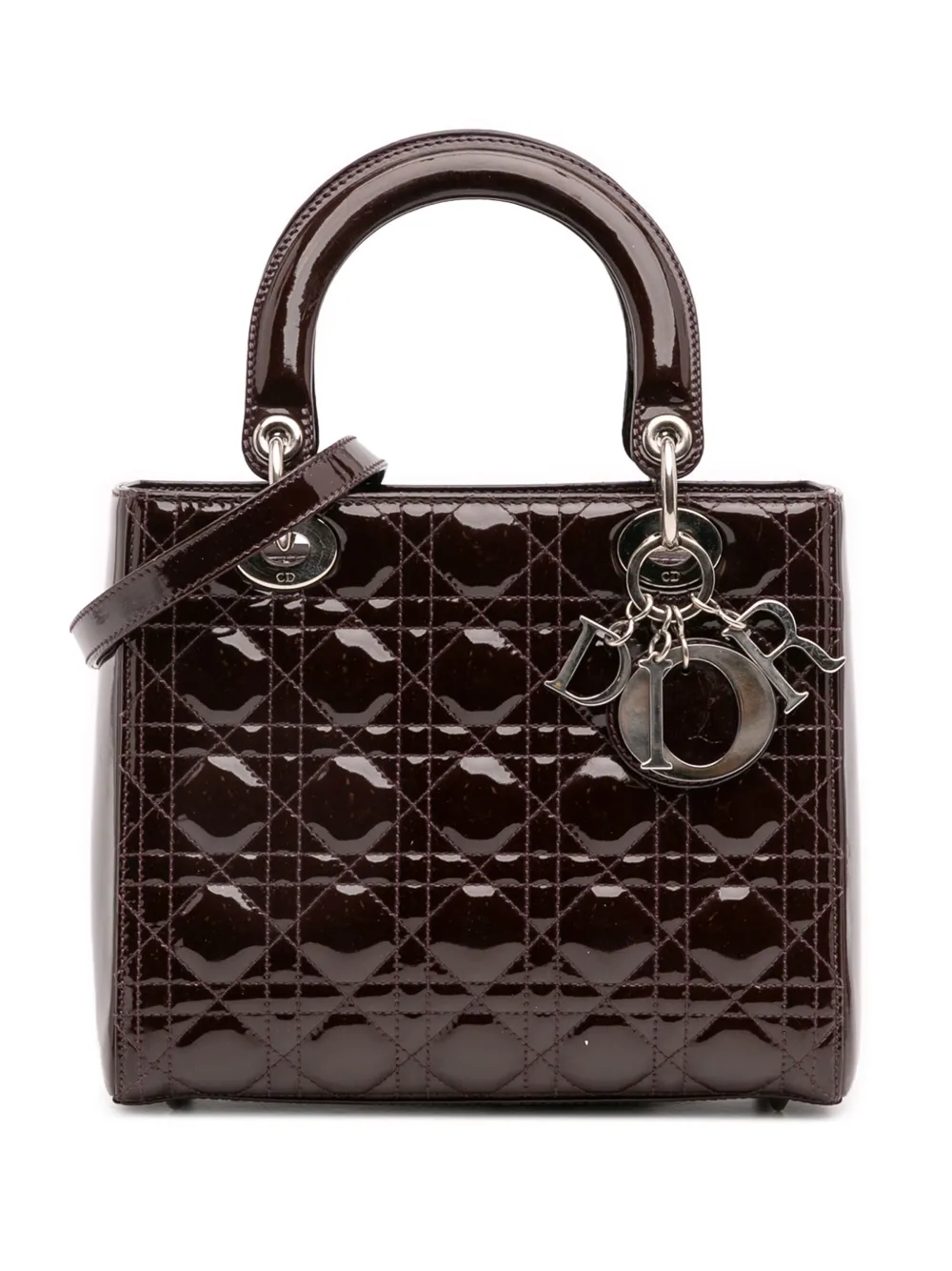 Christian Dior Pre-Owned 2010 ミディアム パテント カナージュ レディ ディオール サッチェルバッグ - Christian Dior Pre-Owned 2010 ミディアム パテント カナージュ レディ ディオール サッチェルバッグ -